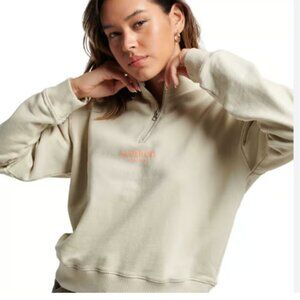 Superdry Code Core Sport Half Zip Sweatshirt Cream White Orange Women's Size 12